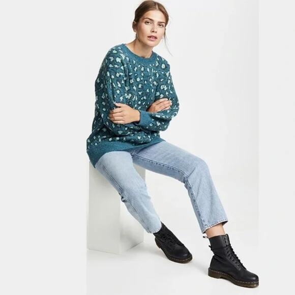 Farm Rio Blue Leopard Animal print knit sweater Size Small - Picture 12 of 12